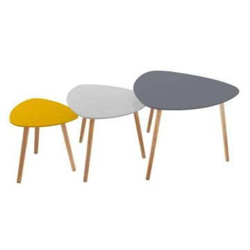 Lot de 3 tables basses - Bois MDF - Gris et jaune - Style contemporain - Sur pieds - L60 x P60 x H45 cm - MILEO