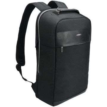MOBILIS Sac à Dos pour Ordinateur Portable 14-15.6", Sac à Dos de Travail/Affaires, Matière Déperlante, Noir et Argent