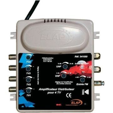 Amplificateur distributeur TV et FM - ELAP - 2 entrées/4 sorties - Noir - Professionnel - Téléviseurs
