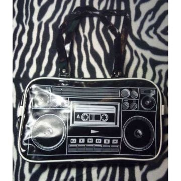 Sac à main rockabilly radio cassette noir - Pin-up - Simili - Fermeture zippée