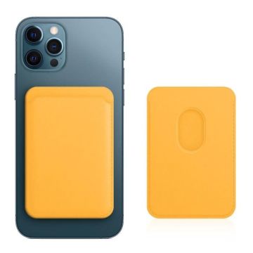Porte Carte Magsafe iPhone 12 - AVIZAR - Revêtement en Cuir - Fixation Magnétique Jaune