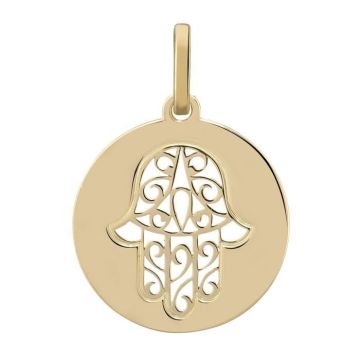 Pendentifs et Médailles femme - Brillaxis - Médaille ronde or jaune main de Fatma ajourée - Couleur de la matière:Jaune