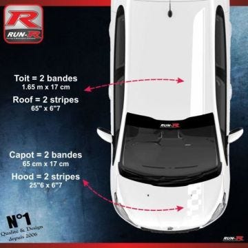 2 stickers Bandes Racing pour le toit et le capot des PEUGEOT 208 et 207 - BLANC