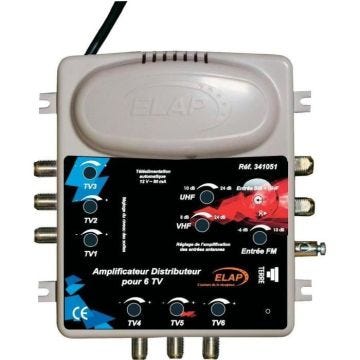 Amplificateur distributeur TV et FM - ELAP - 2 entrées - 6 sorties - Noir - Professionnel