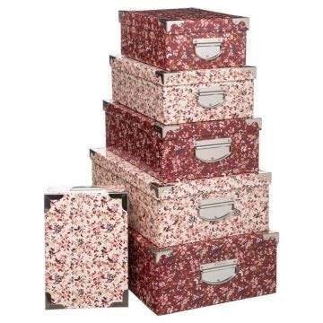 Lot de 6 Boîtes de Rangement - FIVE - Délicatesse - Rose - Carton & Métal - 48cm