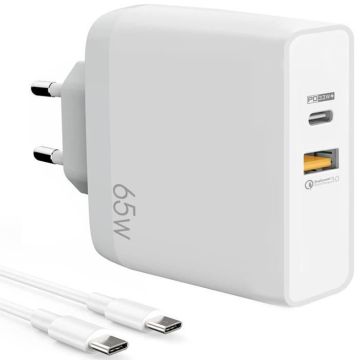 Chargeur USB-C 65W - XIAOMI - 2-en-1 PD33W+QC 3.0 - Câble 1m - Protection contre surchauffe