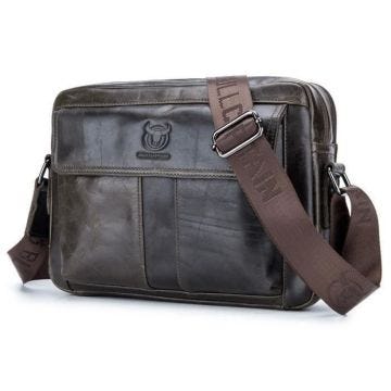 Huiya- BULLCAPTAIN sac dhommes en cuir veritable sac a bandouliere occasionnel depaule pour homme daffaires cuir de vache
