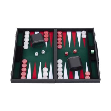 Backgammon de Luxe 18" 45,5 cm- Haute qualité -Simili Cuir, Feutre spécial incrusté, jetons et dés nacrés (Blanc/Rouge/vert))