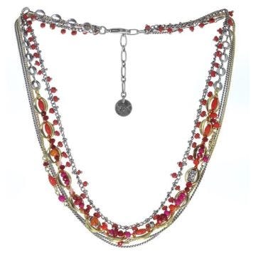 Collier multirangs - Franck Herval Rouge - Corail keratoïsis, agate, noix de coco, perle de verre - 40 cm