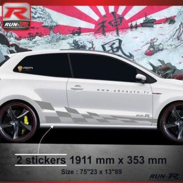 Sticker bas de caisse GTRS pour VOLKSWAGEN POLO 6R - Aufkleber adesivi - Argent