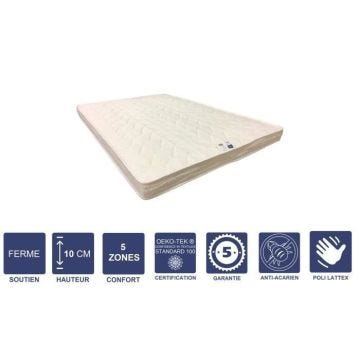 Matelas Ferme Pour Canapé Lit 80x200 x 10 cm - 5 zones de Confort - Noyau Poli Lattex HR Dernière Génération - Très Respirant