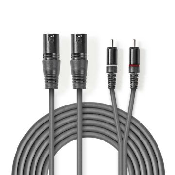 Câble Audio XLR 2x XLR Mâles à 3 Broches - 2x RCA Mâles 1,5m Gris