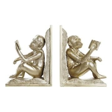 SERRE LIVRES SINGES Décoration Bureau Bibliothèque couleur Dorée Mordorée de 17cm