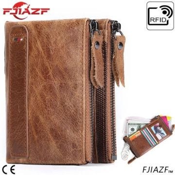 FJIAZF® Portefeuille Homme Cuir Veritable - Portefeuille Homme Avec Fermeture Eclair - Cuir De Vachette De Haute Qualité - Marron