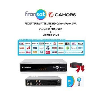 Pack RECEPTEUR SATELLITE HD Cahors Veox 2VA + Carte HD FRANSAT + Clé USB 64Go