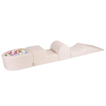 MeowBaby® Aire De Jeux en Mousse BOUCLE Blanc 4 éléments avec piscine à balles 57x45x30cm Rose Pastel/Menthe/Blanc/Beige