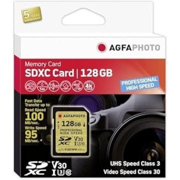 Carte SD - AGFAPHOTO - SDXC UHS I 128GB - Vitesse U3 - Classe V30 - Haute Performance