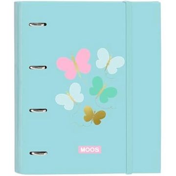 Safta Moos Butterflies Classeur 4 anneaux de 35 cm avec 100 feuilles A4, idéal pour les enfants de différents âges, confortable et