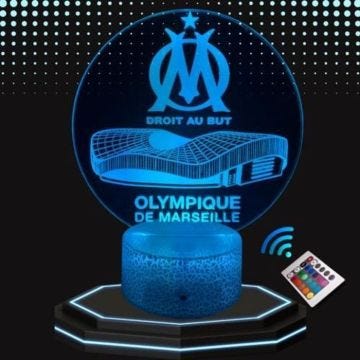 Lampe de Chevet 3D LED Olympique de Marseille OM om Football Vélodrome, Veilleuse changement Couleurs, Lampe tactile Bureau Chambre