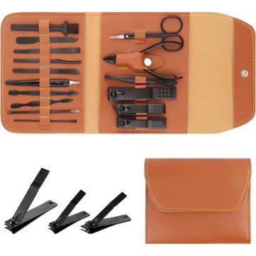 Kit Manucure Pédicure Professionnel - SSS - 16 PCS - Acier au Carbone - Marron