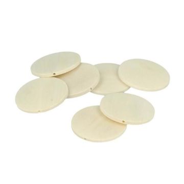 Perles en bois - ARTEMIO - Lot de 10 - 40mm - Marron - Ronde plate