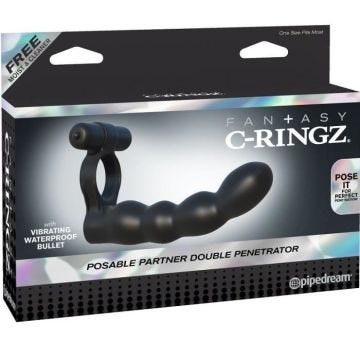 C-Ring - FANTASY - Double Pénétration - Vibration Puissante - Silicone Haute Qualité - Noir