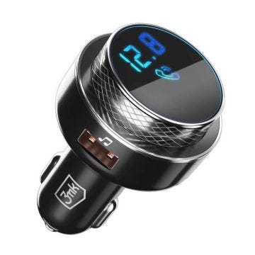 Transmetteur FM Bluetooth Chargeur Allume-cigare USB Quick Charge 30W 3mk Noir