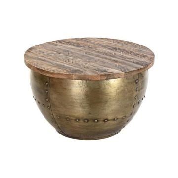 Table d'appoint - Aluminium et bois de manguier - 68 x 68 x 44 cm - Blanc