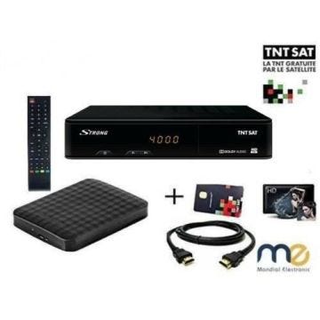 Pack Récepteur Strong SRT 7404 , Démodulateur Satellite HD TNTSAT, Noir, Haute définition avec Disque Dur Externe Extra Slim 1 TO