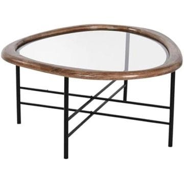 Table Basse - HOME ESPRIT - Marron Noir Naturel - Verre - Bois de Sapin - 76 x 81 x 38 cm