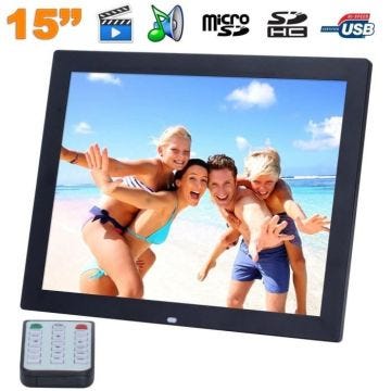 Cadre Numérique Photo Musique Vidéo HD LED USB Contrôle Distance 15 Pouces Noir Plastique +SD 4Go +SD 64Go YONIS