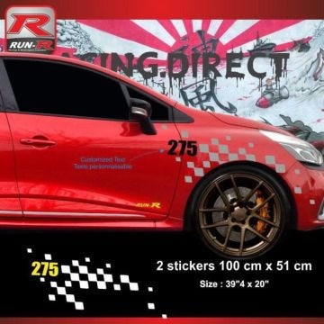 Sticker personnalisable pour aile avant de RENAULT CLIO RS - Aufkleber adesivi - Argent Noir - ADNAuto