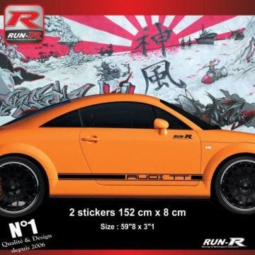 Autocollants bas de caissestyle PORSCHE pour Audi TT MK1 - Noir - Lot de 2