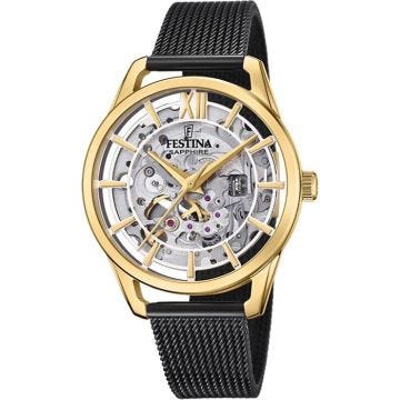Bracelet acier - FESTINA - Montre Festina automatique squelette acier noir - Couleur de la matière:Noir