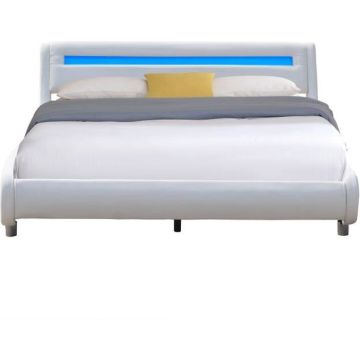 Lit gina pour matelas 140x190 - Sommier Tte de Lit Incurvee Couleur BLANC Pieds en 5 cm - 2 x 13 Lattes - re