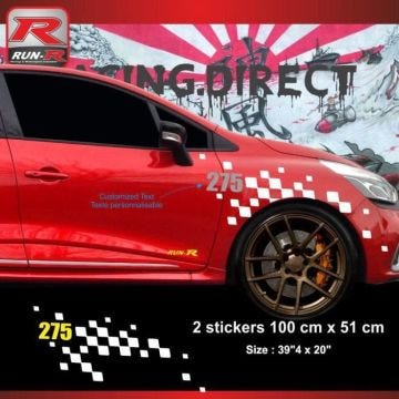 Sticker personnalisable pour aile avant de RENAULT CLIO RS - Aufkleber adesivi - Blanc Argent - ADNAuto