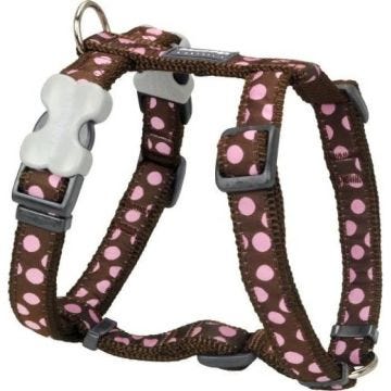 Harnais pour Chien - RED DINGO - Marron Pois Rose - Réglable 45-69 cm - Nylon Résistant - 20 mm
