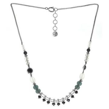 Collier - FRANCK HERVAL - Amy - Argenté - Verre - Pierre de lave 43,5 cm