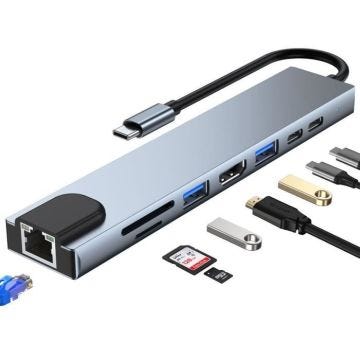 Adaptateur USB-C vers HDMI 4K avec Port USB 3.0&2.0, USB-C, PD 87W, Ethernet,Lecteur de Carte SD-TF, Hub 8 en 1 pour MacBook Air-Pro