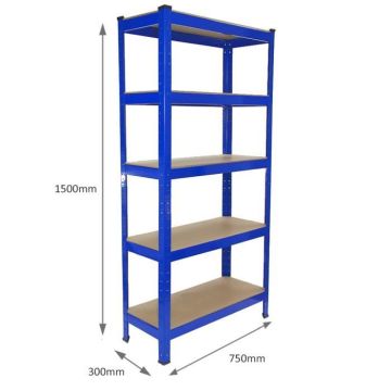 Lot de 5 T-Rax 75 cm & Etabli de Travail Q-Rax Bleus - Rangement Garage, Atelier, Entrepôt, Usine - Robuste 150Kg par Planche - 10