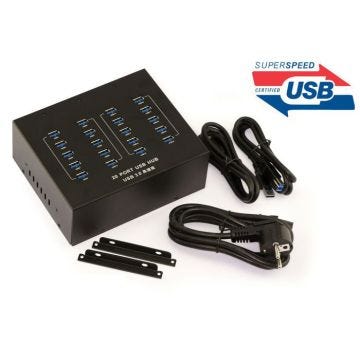 HUB INDUSTRIEL / STATION DE CHARGE USB3 20 PORTS (USB 3.0 Superspeed 5GB) avec alimentation 20A - Posable ou Rackable