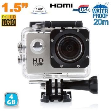 Caméra sport action étanche ECRAN 1.5'' HD 1080p grand angle 140° 4 Go