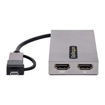 StarTech.com USB to Dual HDMI Adapter, USB A/C to 2x HDMI Monitors (1x 4K 30Hz, 1x 1080p), Integrated USB-A to C Dongle, 4in/11cm Ca