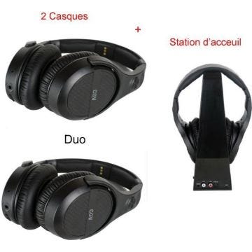 Casques TV sans fil HEL PRELUDE 2 Duo - Transmission NUMERIQUE 2,4 GHz - Noir