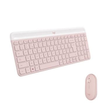 Ensemble Clavier Souris - Sans fil - Logitech - MK470 Slim - Silencieux - AZERTY - Rose