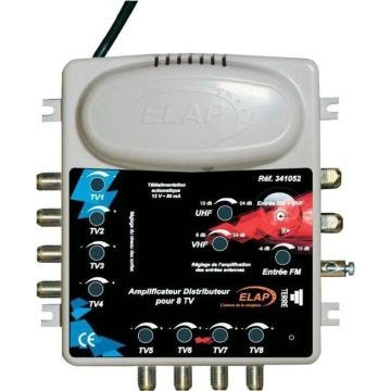Amplificateur distributeur TV et FM - ELAP - 2 entrées - 8 sorties - Noir - Professionnel
