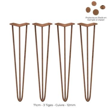 4 Pieds Table en Épingle à Cheveux SkiSki Legs 30,5cm Acier Naturel 2 Tiges 12mm