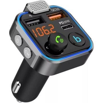 Transmetteur FM Bluetooth - 3 Ports de Chargement : x2 USB QC3.0 + x1 PD 3.0
