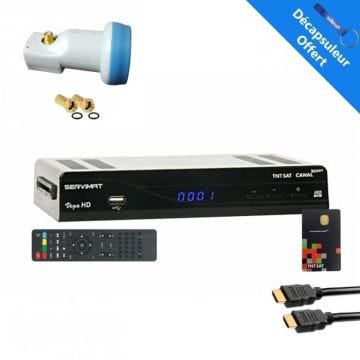 Pack SERVIMAT Récepteur satellite Full HD + Carte TNTSAT V6 + Câble HDMI + LNB Single HDSAT
