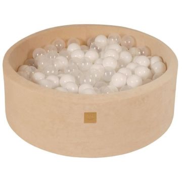MeowBaby® Ecru Piscine à Balles Ronde 90x30cm, balles: Blanc/Transparent